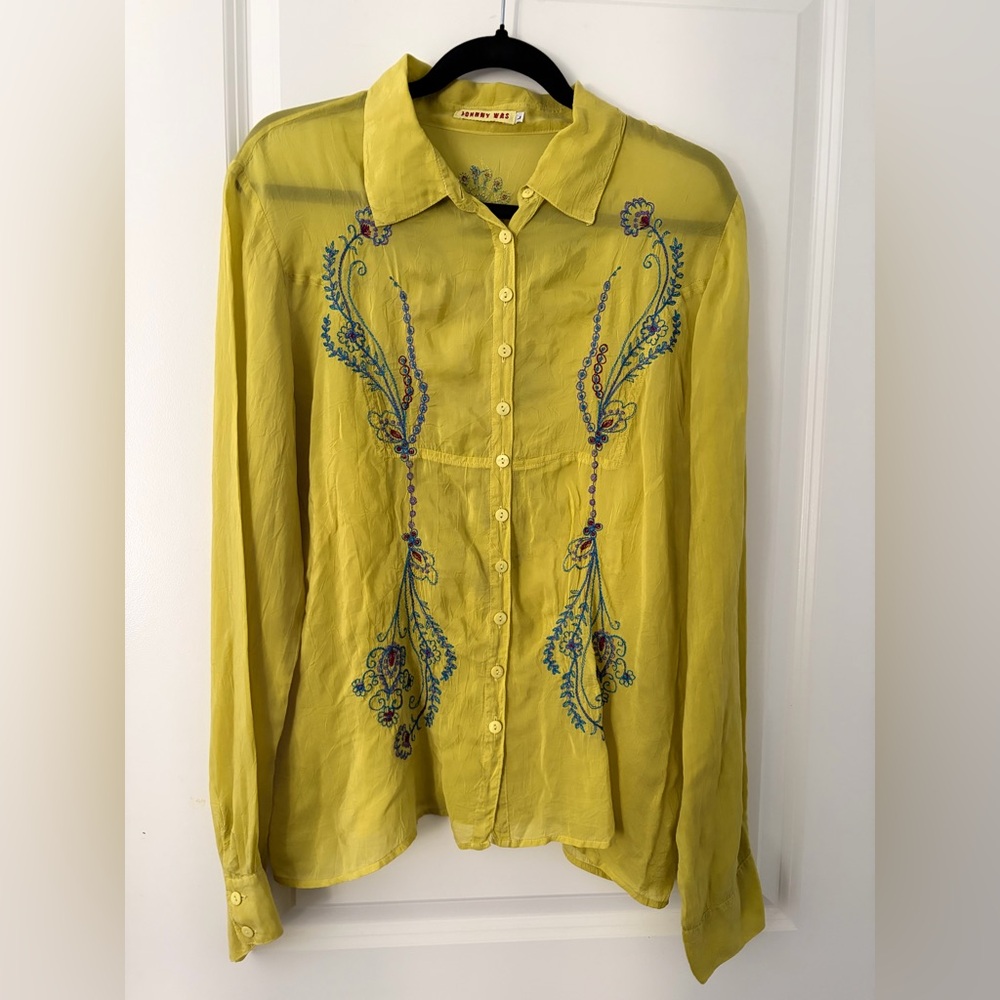 Johnny Was Rayon Embroidered Sheer Blouse - “Large”